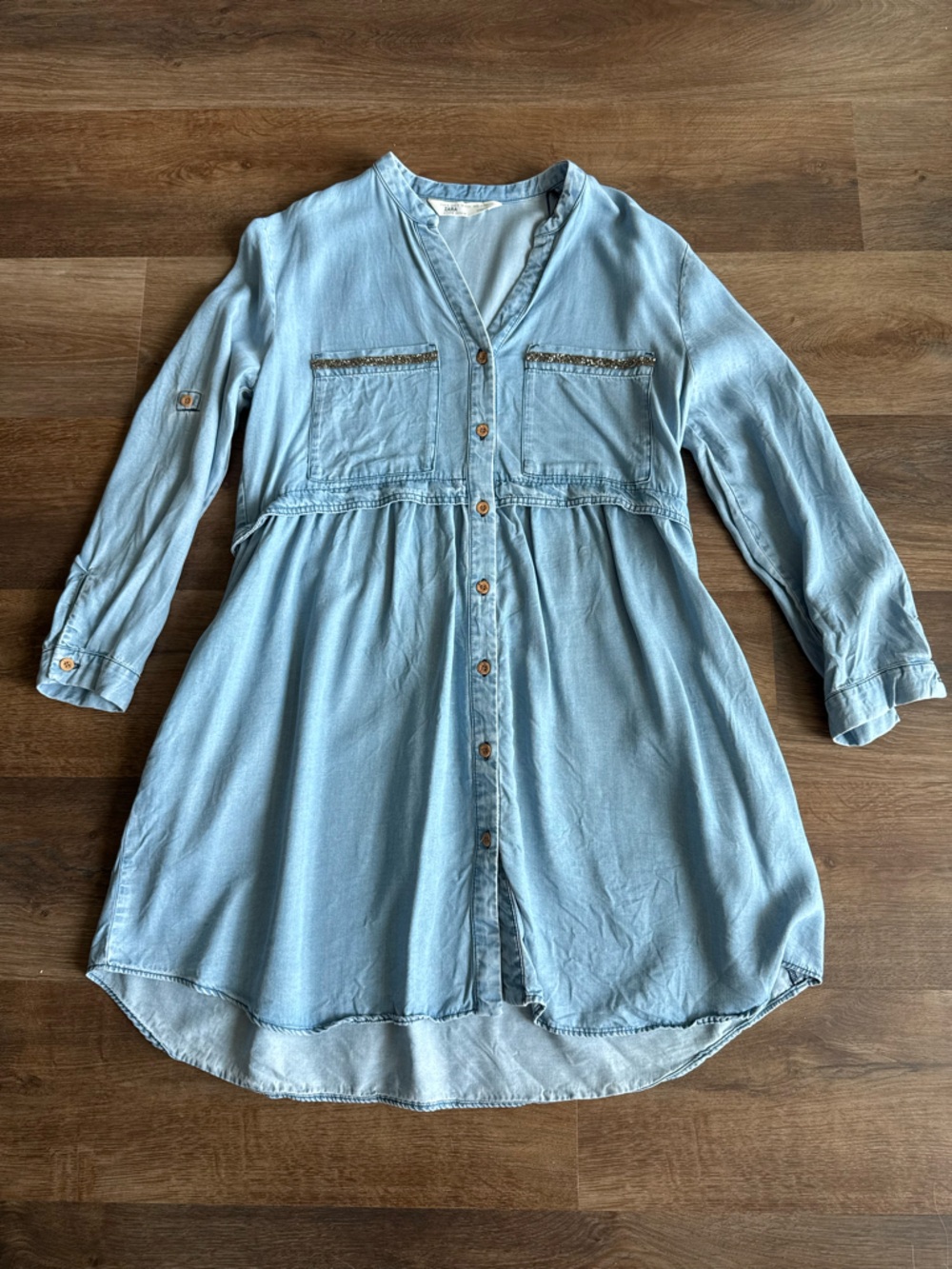 Zara Light Blue Denim-Look Midi Shirt Dress